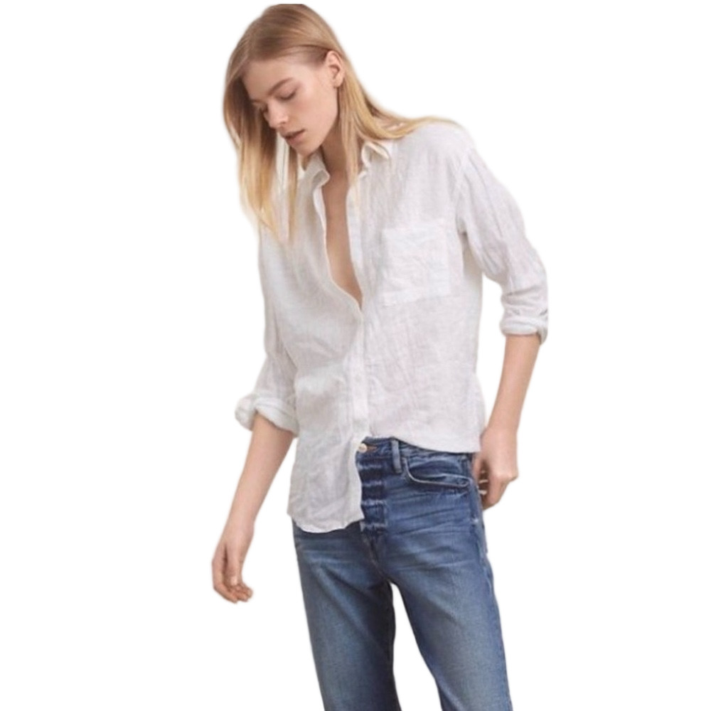 Aritzia Community White Cotton & Linen Button-Down Shirt